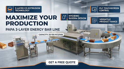 Berita perusahaan terbaru tentang PAPA Machinery Unveils Advanced Three-Layer Energy Bar Machine for High-Capacity Protein Bar Manufacturing