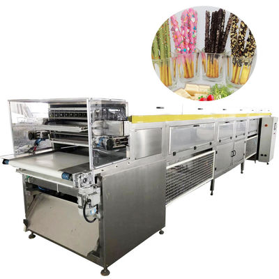 1300kg/h Mesin Enrober Cokelat Air Cooling Pocky Stick Double Coating Line Produksi
