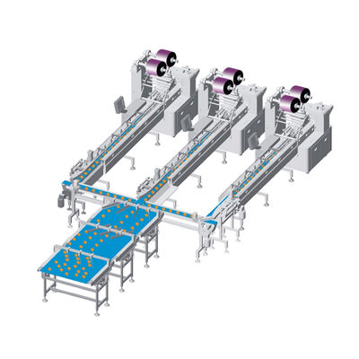 Harga yang bagus Mesin pengemasan Flow Packaging Line Lengkap Bakery Foods Swiss Rolls Cube Cake on line